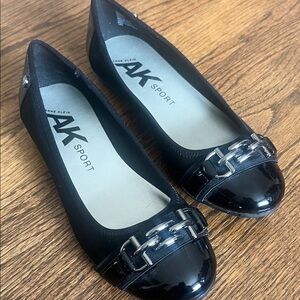 Anne Klein Black Patent Flats with Silver Accent